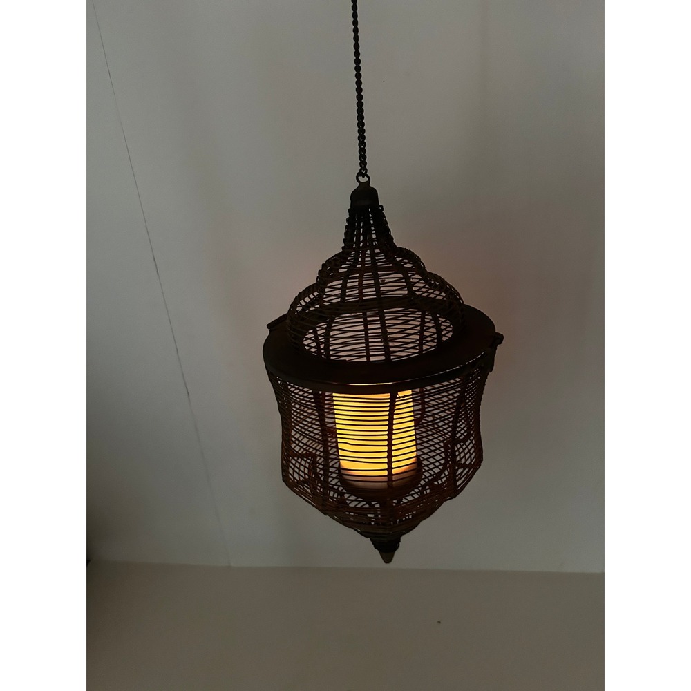 Rustic Metal Wire Hanging Lantern Cage Dark Bronze Boho Farmhouse Decor cealing